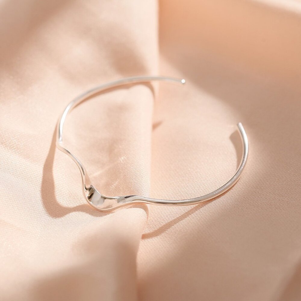 NEW 925 Sterling Silver Wave Textured Cuff Bracelet - Picture 5 of 5